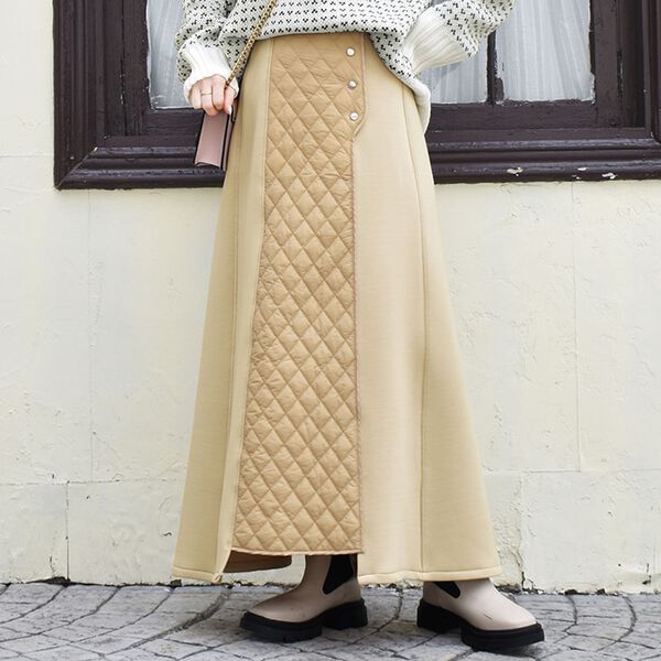 RANAN（ラナン）の「中わたキルト使いスカート（ロングスカート）」｜詳細画像