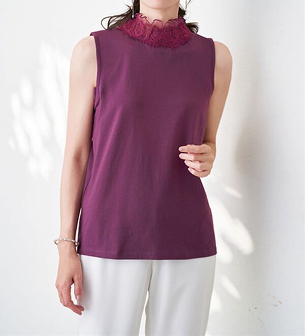 BELLUNA（ベルーナ）の「綿１００％脇汗対策エレガントハイネックインナー（タンクトップ・キャミソール）」｜詳細画像