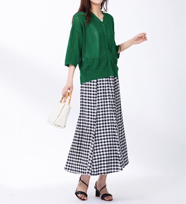 BELLUNA（ベルーナ）の「麻タッチ透かし編５分袖ニットカーディガン（ニットカーディガン）」｜詳細画像