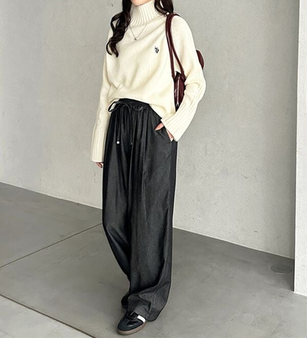 GeeRA（ジーラ）の「【接触冷感】穿いて感激！キレイ見えする楽ちんワイドデニムパンツ（ワイドパンツ・ガウチョ）」｜詳細画像