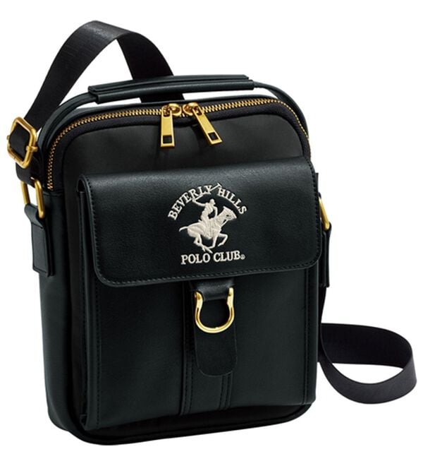 「＜ビバリーヒルズ・ポロクラブ＞縦型ショルダーバッグ（メンズショルダーバッグ）」｜ブラック