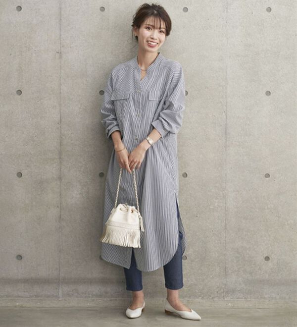 BELLUNA（ベルーナ）の「胸ポケット付キーネックシャツワンピース（チュニック）」｜詳細画像