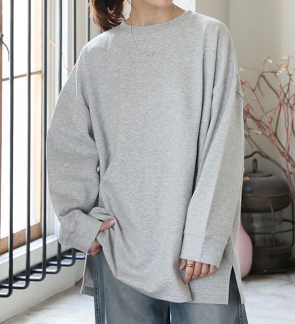 A HAPPY MARILYN（アハッピーマリリン）の「【Ｍ～８Ｌ／選べる袖丈】綿トレーナーライクビッグシルエットＴシャツ（Tシャツ）」｜詳細画像