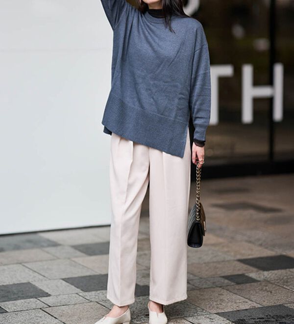 RANAN（ラナン）の「ワイドリブ使いカラーニットチュニック（ニット・セーター）」｜詳細画像