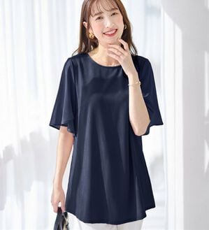 alotta（アロッタ）の「【接触冷感】袖シフォン異素材切替チュニックＴシャツ（チュニック）」｜詳細画像