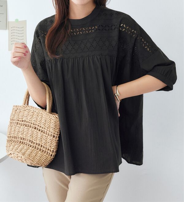 Viola e Viola（ヴィオラ エ ヴィオラ）の「【インド綿】フロントヨーク刺繍ブラウス（ブラウス）」｜詳細画像