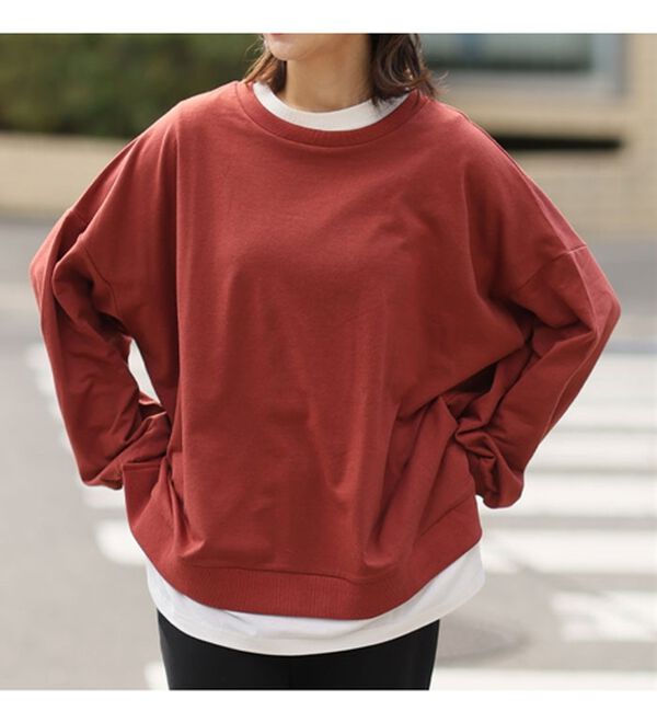 A HAPPY MARILYN（アハッピーマリリン）の「【Ｌ～１０Ｌ】ゆるっと楽ちん！着ぶくれ回避の　重ね着風　ミニ裏毛　プルオーバー（カットソー）」｜詳細画像