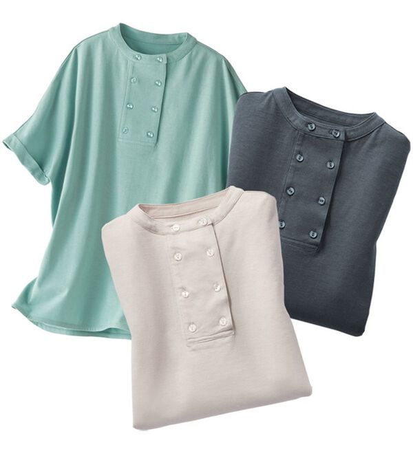 BELLUNA（ベルーナ）の「【３枚組】強撚綿１００％デザインブラウス（ブラウス）」｜詳細画像