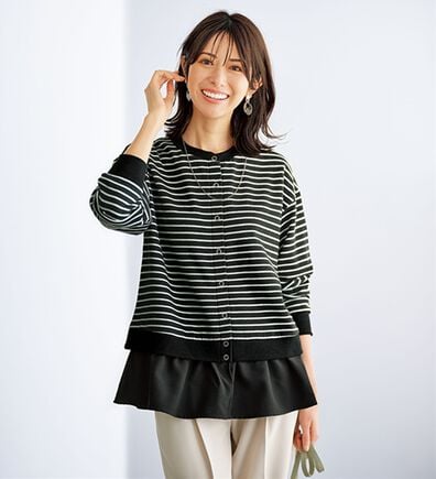 BELLUNA（ベルーナ）の「裏起毛素材ドッキングカーディガン（その他カーディガン）」