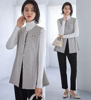 GeeRA（ジーラ）の「【２点セット】ニットツイードジレベストセットアップスーツ（パンツスーツ）」｜グレー系