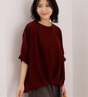 BELLUNA（ベルーナ）の「異素材使い裾タックプルオーバー（カットソー）」｜ボルドー