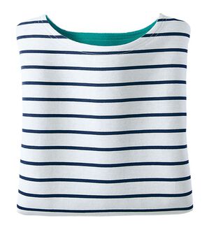 BELLUNA（ベルーナ）の「裏フリース配色プルオーバー（カットソー）」｜ボーダー(白／ネイビー)