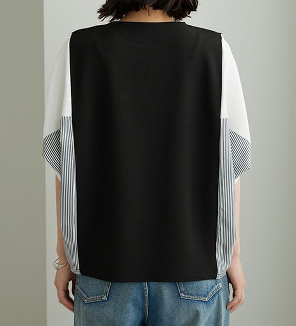 BELLUNA（ベルーナ）の「ストライプ配色切替ドルマンプルオーバー（カットソー）」｜詳細画像