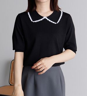 RANAN（ラナン）の「衿レースデザインサマーニット（ニット・セーター）」｜ブラック