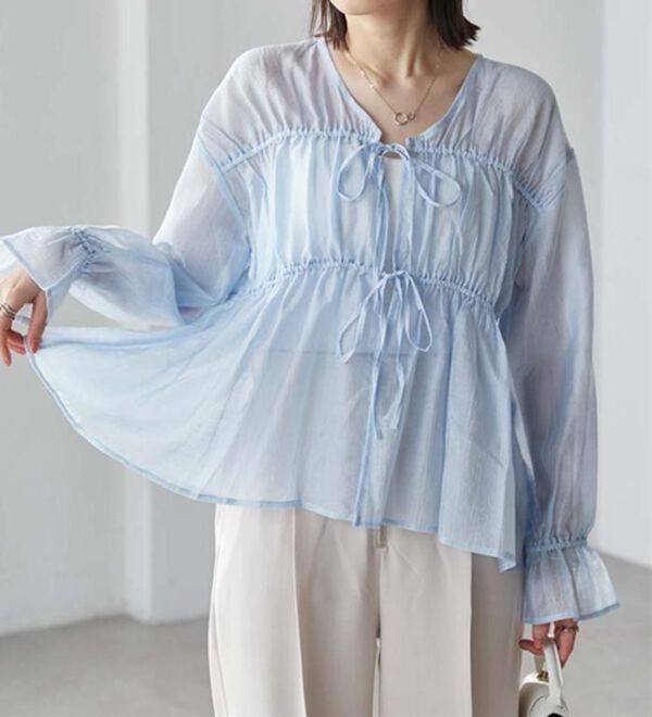 RANAN（ラナン）の「リボンドロストブラウス（ブラウス）」｜詳細画像