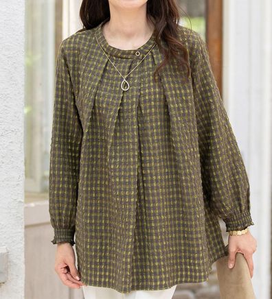 ルフラン（ルフラン）の「ウール混サッカー素材ブラウス＜ルナリア＞（ブラウス）」