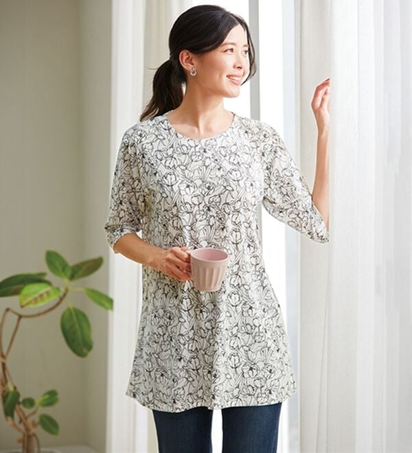 「【３色組】気分華やぐプリントチュニック（チュニック）」｜詳細画像