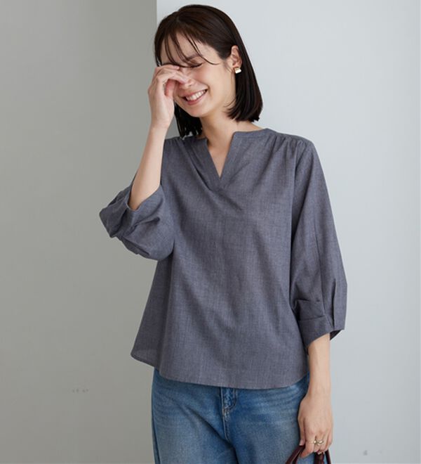 BELLUNA（ベルーナ）の「杢調素材袖タックデザインブラウス（ブラウス）」｜詳細画像