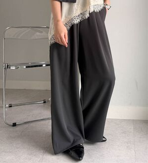 RANAN（ラナン）の「ひんやり！とろみ2タック体型カバーパンツ（フルレングスパンツ）」｜チャコール