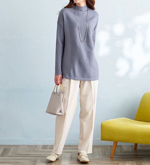 BELLUNA（ベルーナ）の「サイドボタン編地切替ニットチュニック（チュニック）」｜詳細画像