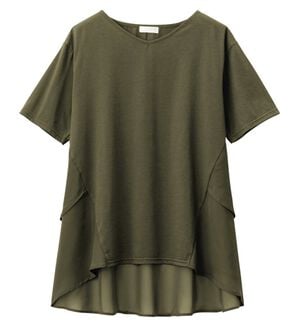 alotta（アロッタ）の「【接触冷感】バックシフォン切替チュニック（チュニック）」｜カーキ