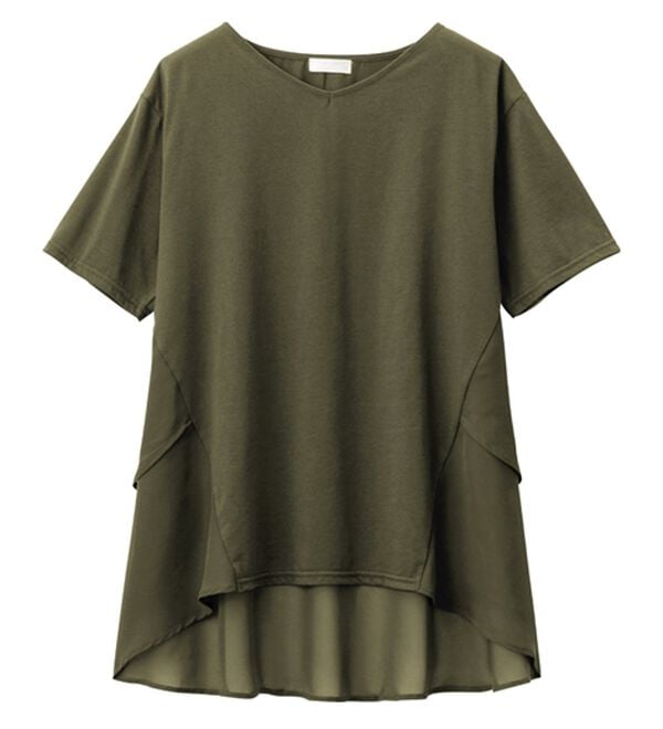 alotta（アロッタ）の「【接触冷感】バックシフォン切替チュニック（チュニック）」｜カーキ