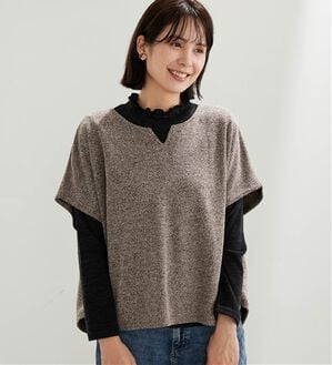 BELLUNA（ベルーナ）の「【2点セット】ブークレ素材ポンチョアンサンブル（アンサンブル）」｜ブラウン系