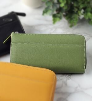 「牛革小銭スッキリ長財布（財布・パスケース）」｜モスグリーン