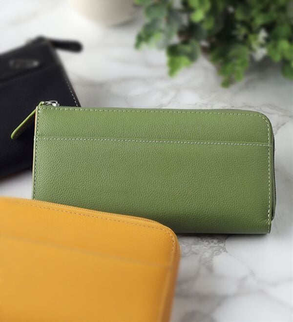 「牛革小銭スッキリ長財布（財布・パスケース）」｜モスグリーン