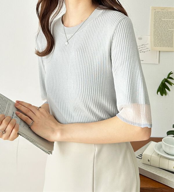 GeeRA（ジーラ）の「『ドラマ着用商品』 袖口シアーリブニット（ニット・セーター）」｜詳細画像