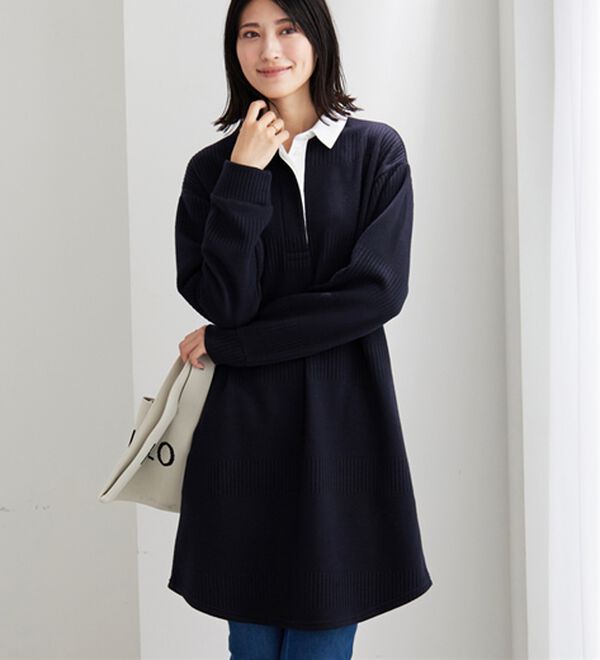 BELLUNA（ベルーナ）の「ボーダージャカード素材ラガーシャツワンピース（カットソーワンピース）」｜詳細画像