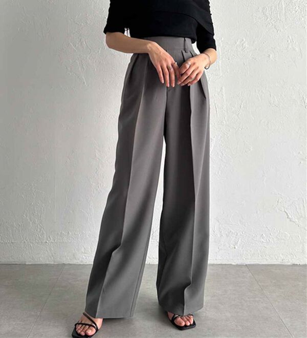 RANAN（ラナン）の「【選べる股下】きれい見え２タックワイドスラックス（ワイドパンツ・ガウチョ）」｜詳細画像