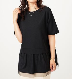 BELLUNA（ベルーナ）の「裾チュールレイヤード風チュニック（チュニック）」｜黒