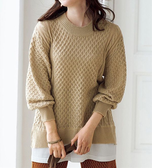 BELLUNA（ベルーナ）の「１枚でコーデが完成！重ね着風プルオーバー（ニット・セーター）」｜詳細画像