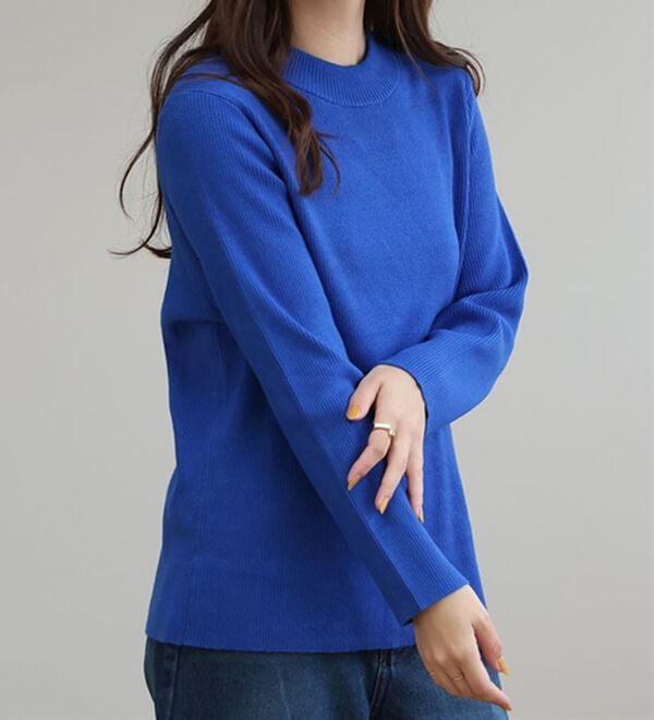 A HAPPY MARILYN（アハッピーマリリン）の「【Ｌ～６Ｌ】モックネック／ハイネックから選べる Ｔシャツ感覚で着られる（もっちりｖｅｒ）リブニット（ニット・セーター）」｜ブルー