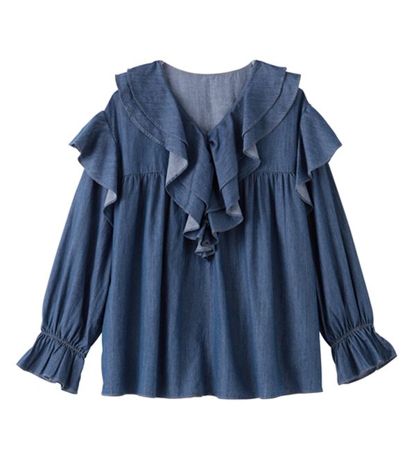 RANAN（ラナン）の「ビッグカラーフリルデニムブラウス（ブラウス）」｜詳細画像