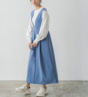 Pierrot（ピエロ）の「ウエストマークジャンパースカート（ジャンパースカート）」｜ブルー