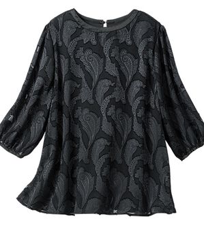 VINNO（ヴィノ）の「＜日本製生地＞カットジャカードペイズリー柄ブラウス（ブラウス）」｜黒