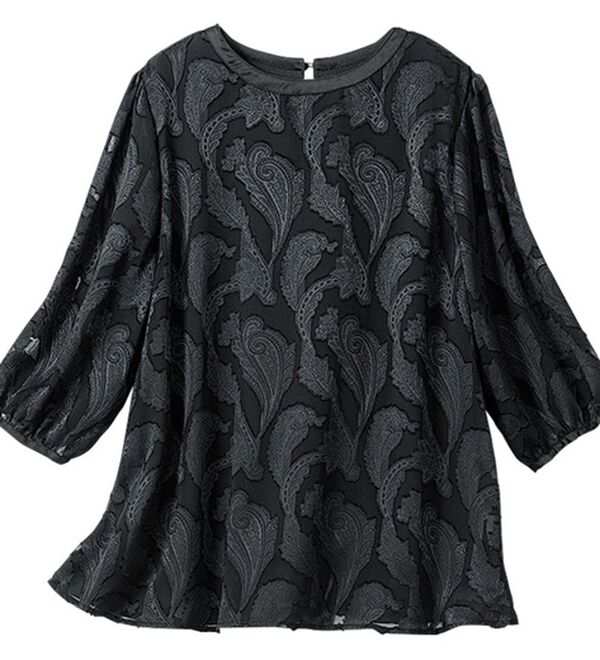 VINNO（ヴィノ）の「＜日本製生地＞カットジャカードペイズリー柄ブラウス（ブラウス）」｜黒