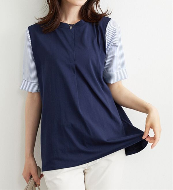 BELLUNA（ベルーナ）の「異素材切替タック使いプルオーバー（カットソー）」｜詳細画像