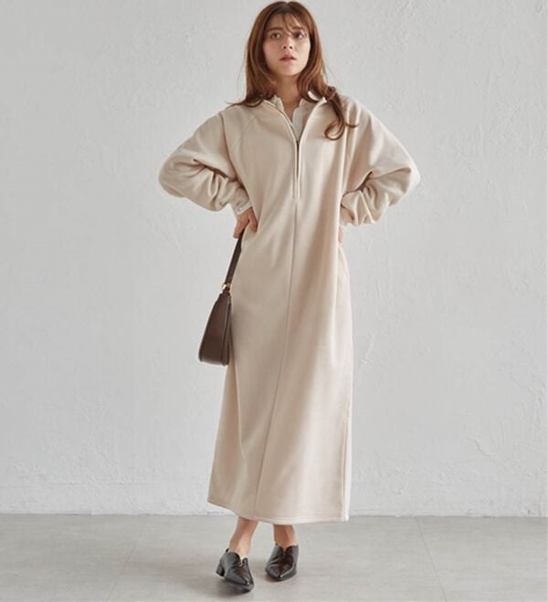 RANAN（ラナン）の「裏起毛ハーフジップワンピース（ロングワンピース）」｜詳細画像