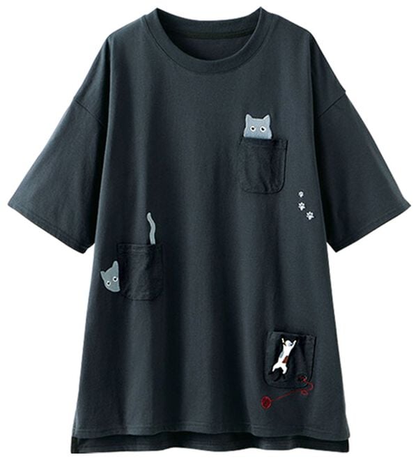 BELLUNA（ベルーナ）の「ネコ刺しゅうビッグプルオーバー（カットソー）」｜詳細画像