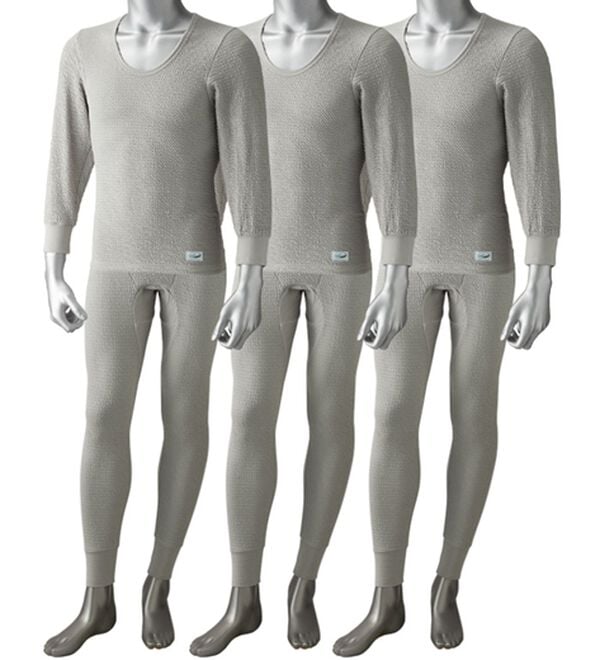 「＜クロコダイル＞さざ波生地が心地良いケアするインナー（Ｒ）上下組（メンズ肌着・インナーウェア）」｜グレー 上下3着組