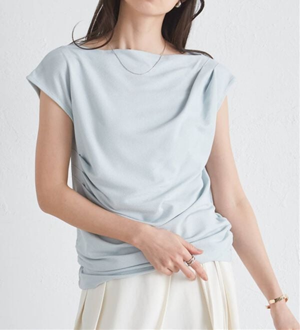 RANAN（ラナン）の「【ひんやり・ＵＶ】タックドレープフレンチスリーブカットソー（Tシャツ）」｜詳細画像