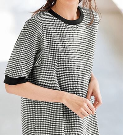 BELLUNA（ベルーナ）の「リブ付チェック柄涼感Ｔブラウス（ブラウス）」