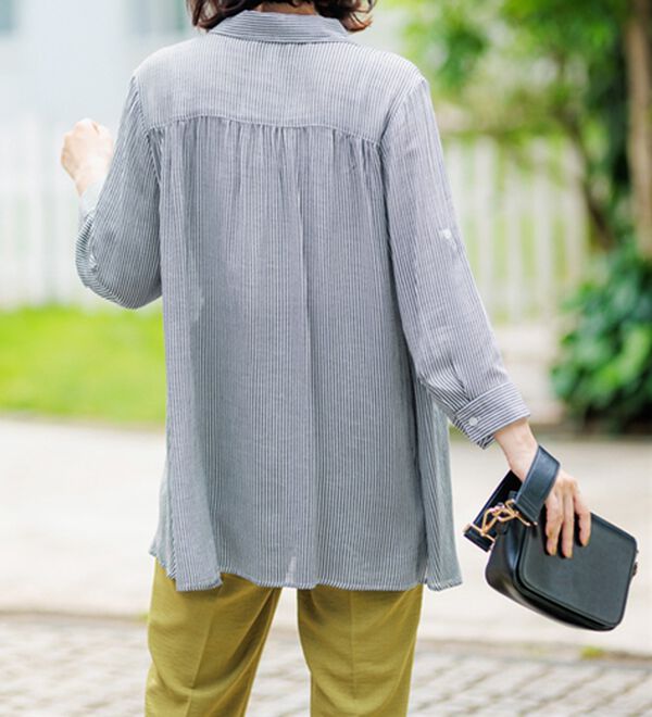 BELLUNA（ベルーナ）の「スラブ素材ドレープシャツチュニック（チュニック）」｜詳細画像