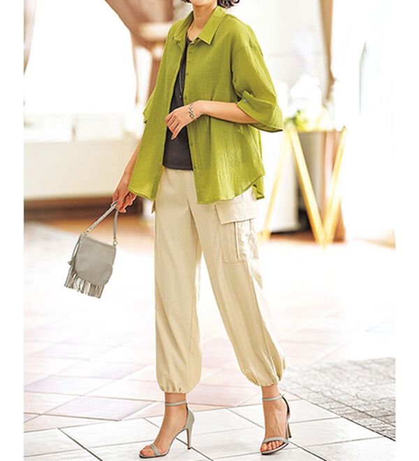 BELLUNA（ベルーナ）の「楊柳コットン袖ボタンデザインシャツ（シャツ）」｜詳細画像