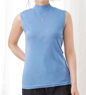 LAVIENNE（ラヴィエンヌ）の「【UVカット】綿１００％スリーブレスハイネックプルオーバー＜カラフルコットン＞（肌着・インナーウェア）」｜サックス