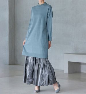RANAN（ラナン）の「カシミヤタッチニットチュニックワンピース（チュニック）」｜ブルーグレー ハイネック