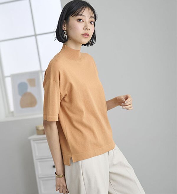 BELLUNA（ベルーナ）の「【選べるデザイン】Ｔシャツが苦手な方に！ひんやり綿混ニットＴ（ニット・セーター）」｜詳細画像